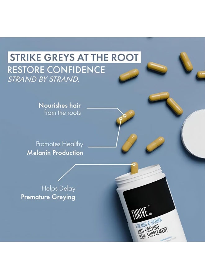 ThriveCo Anti Greying Hair Supplement | Delays Premature Greying | Restores Natural Hair Pigment | Nourishes Hair | For Men and Women | 100% Drug-Free, Multi vitamin Capsules | 30 Capsules 100g - Image 1